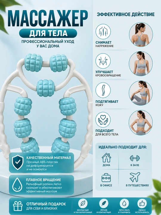 Массажёр для тела с роликами, ручной массажёр для спины, ног и мышц