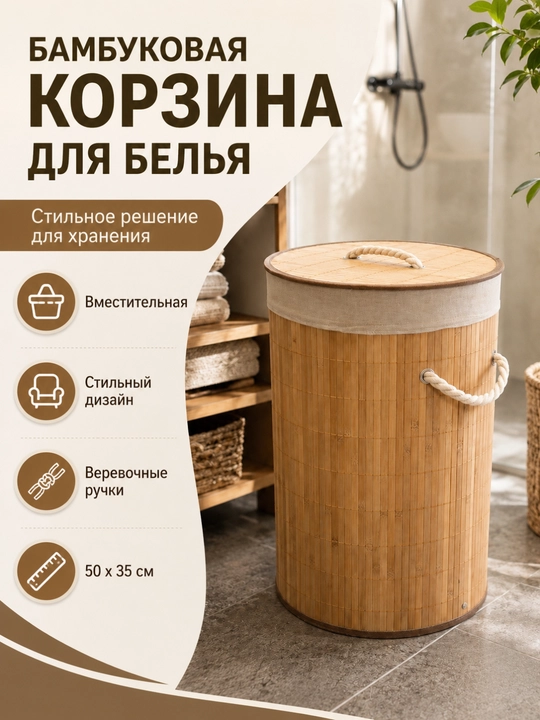 Kirlar uchun qopqoqli bambuk savat - 