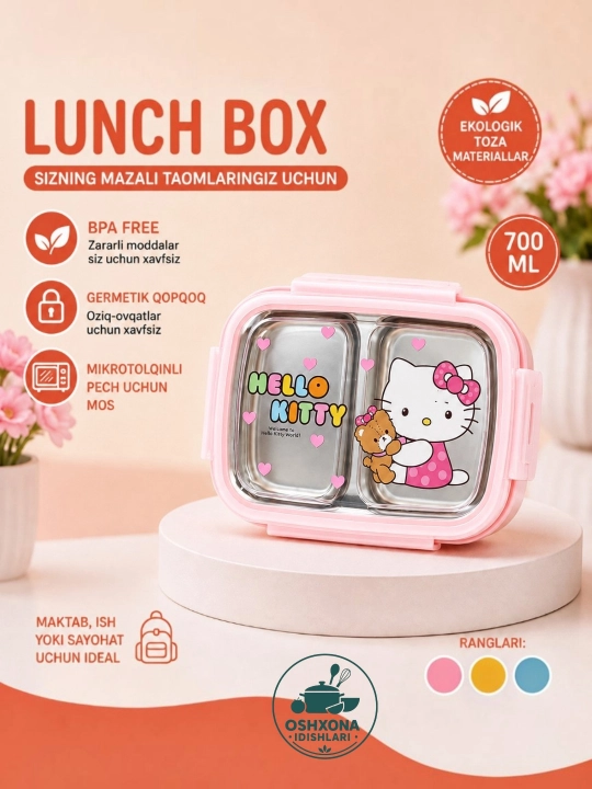 Tushlik qutisi, maktab taomlari uchun konteyner, ovqat tashish uchun konteyner, lunchbox - 