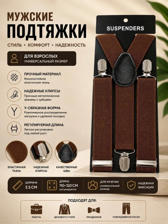 Мужские подтяжки – эластичные, регулируемые, с прочными зажимами, для повседневной носки