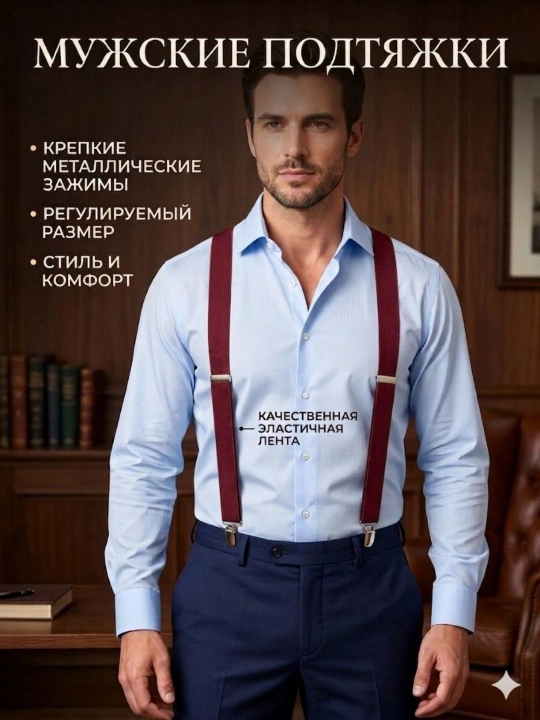 Мужские подтяжки – эластичные, регулируемые, с прочными зажимами, для повседневной носки