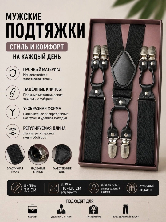 Мужские подтяжки – эластичные, регулируемые, с прочными зажимами, для повседневной носки