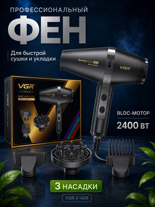 Fen VGR-409 — sochlarni quritish va turmaklash uchun professional fen. - 