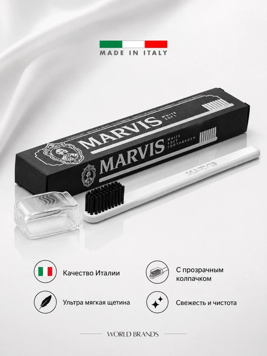 Marvis Tish cho‘tkasi, oq-soft va qora-medium, yumshoq va o‘rta qattiqlik