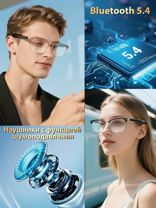 Умные очки Bluetooth 5.4, с голосовым помощником и защитой от синего света