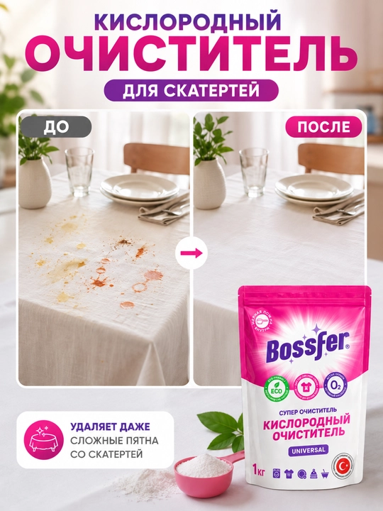 Кислородный очиститель Bossfer Universal 1 кг – Турецкая технология, пятновыводитель