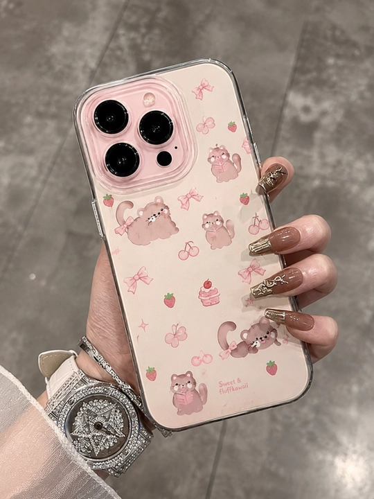 IPhone uchun shaffof silikon chexol Cute Bear Cat Kawaii kamera himoyali