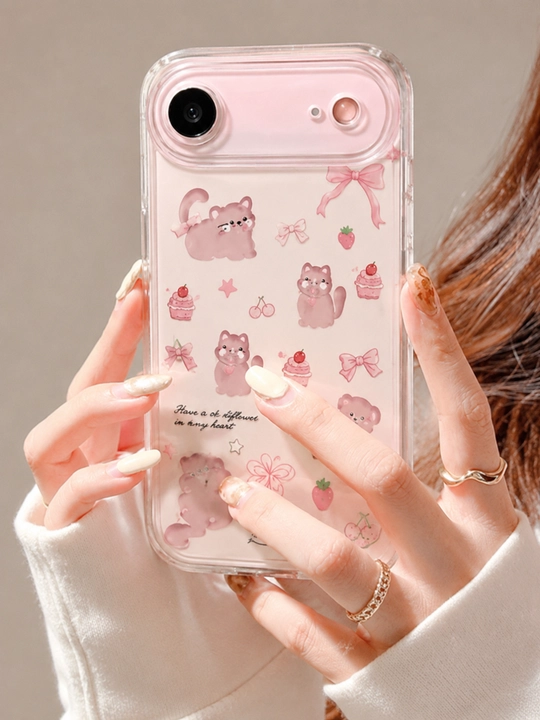 IPhone uchun shaffof silikon chexol Cute Bear Cat Kawaii kamera himoyali