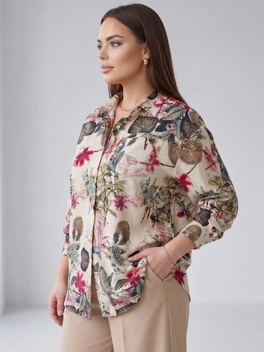 Ayollar bluzkasi, rubashka katta o‘lchamdagi erkin ELLY FASHION