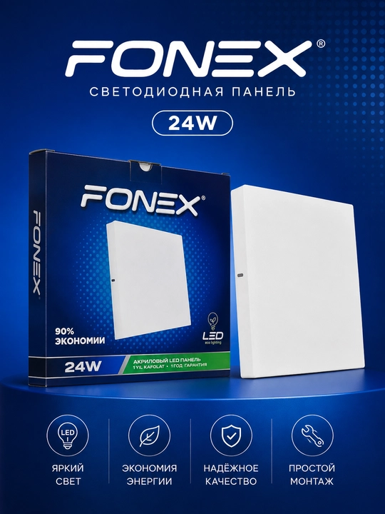 LED панель 24W квадратная, встраиваемый потолочный светодиодный плафон - 