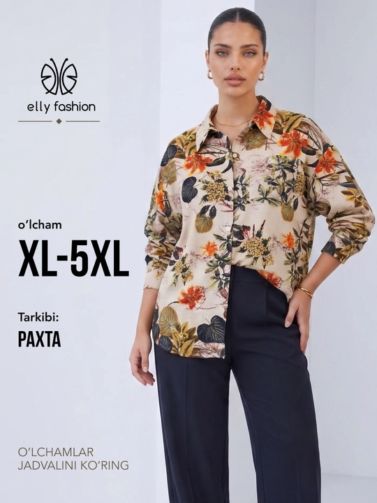 Ayollar bluzkasi, rubashka katta o‘lchamdagi erkin ELLY FASHION - 