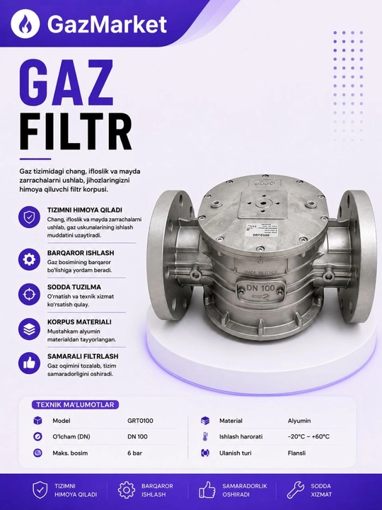 Sanoat gaz filtri (Flansli gaz tozalash filtri) DN65, DN80, DN100 - 