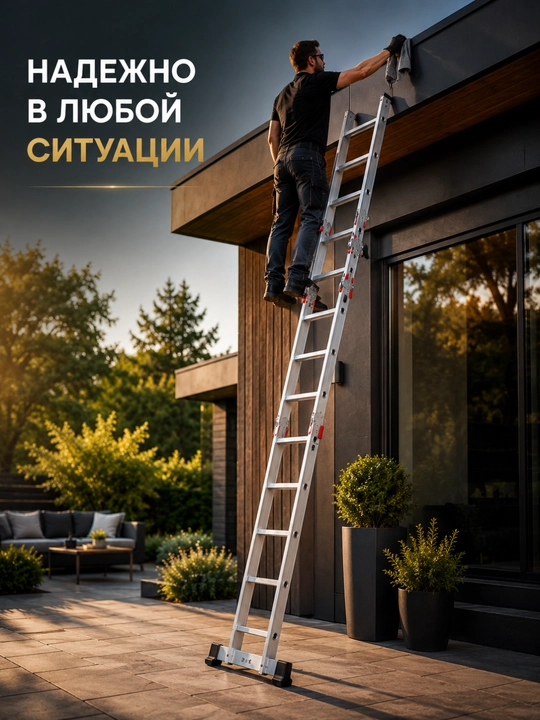 Лестница трансформер 5,6 м, алюминиевая складная стремянка 3 в 1