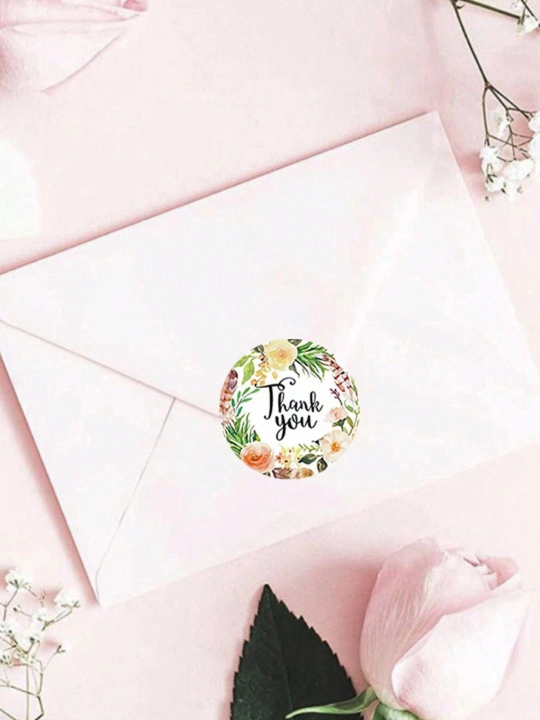 Наклейки для упаковки "Thank you", цветы и сердца, декоративные стикеры для подарков