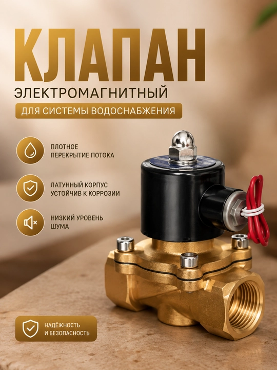 Электромагнитный клапан 12В DC, латунный электро клапан для воды - 