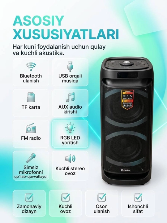 Professional portativ party kalonkasi HoXen L-2809B Bluetooth dinamigi
