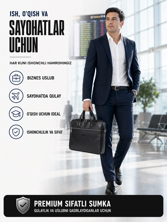 Charm sumka Zett - noutbuk uchun 16" dyum, biznes, ofis, o'qish, hujjatlar portfel sumka