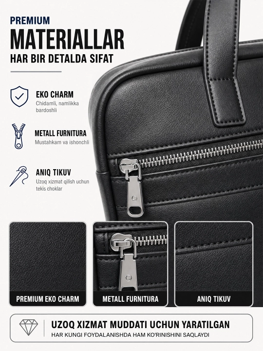 Charm sumka Zett - noutbuk uchun 16" dyum, biznes, ofis, o'qish, hujjatlar portfel sumka