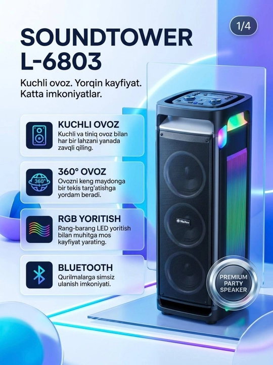 Portativ Bluetooth party kalonkasi SoundTower L-6803 - 