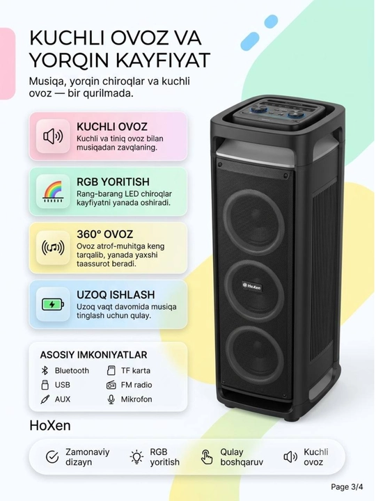 Portativ Bluetooth party kalonkasi SoundTower L-6803