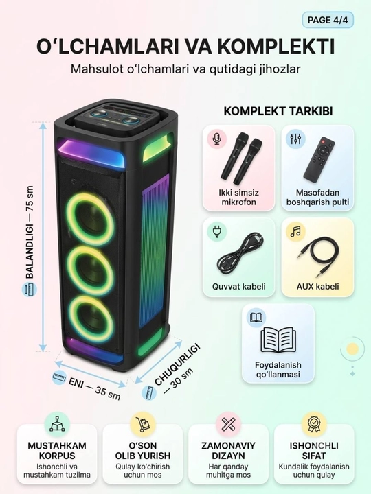 Portativ Bluetooth party kalonkasi SoundTower L-6803