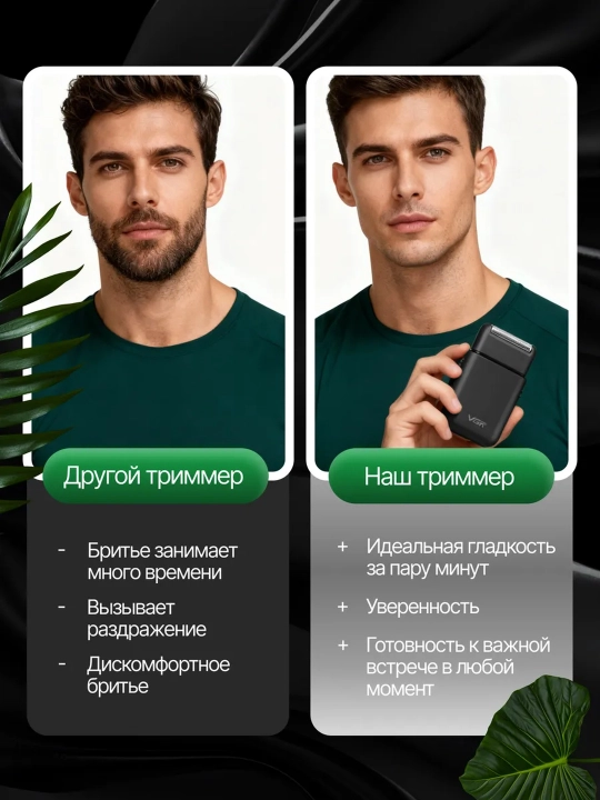 Электробритва VGR , со встроенным триммером, беспроводной портативный шейвер