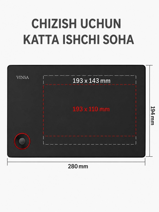 VINSA grafik plansheti, rasm chizish va dizayn uchun, pero bilan