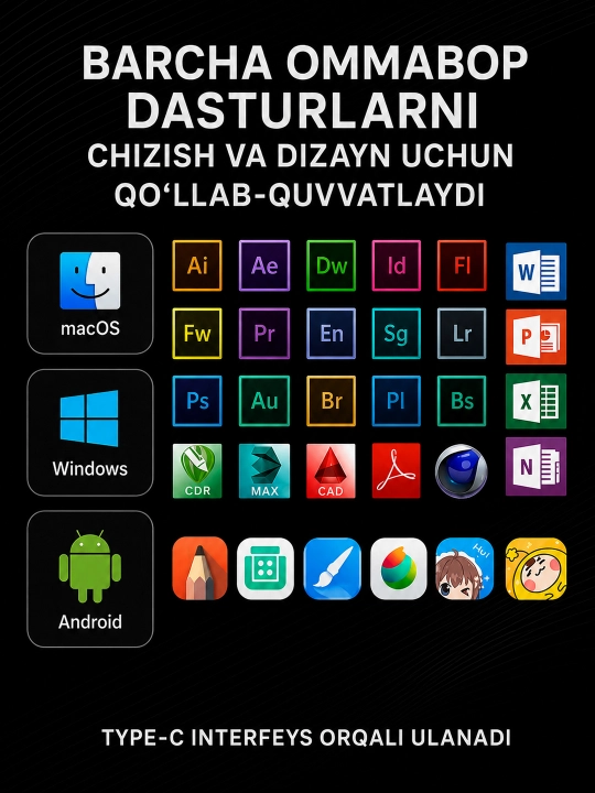VINSA grafik plansheti, rasm chizish va dizayn uchun, pero bilan