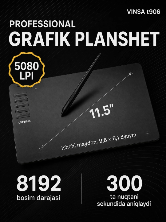 VINSA grafik plansheti, rasm chizish va dizayn uchun, pero bilan - 