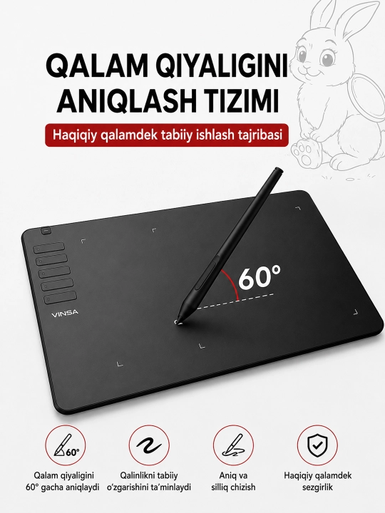 VINSA grafik plansheti, rasm chizish va dizayn uchun, pero bilan
