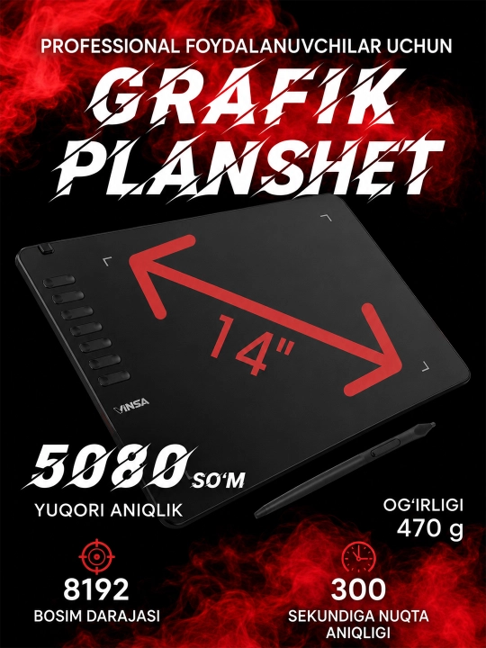 VINSA grafik plansheti, rasm chizish va dizayn uchun, pero bilan - 