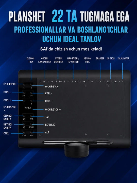VINSA grafik plansheti, rasm chizish va dizayn uchun, pero bilan