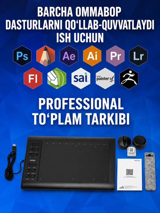 VINSA grafik plansheti, rasm chizish va dizayn uchun, pero bilan