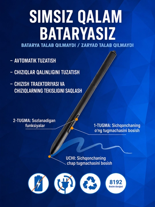 VINSA grafik plansheti, rasm chizish va dizayn uchun, pero bilan