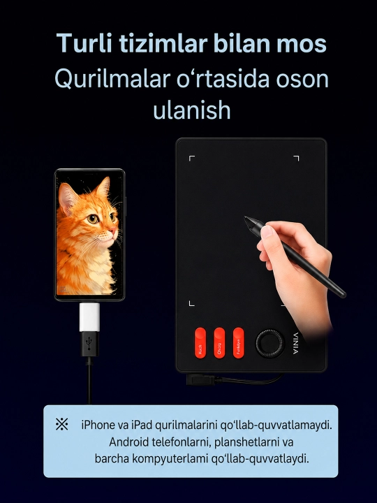 VINSA grafik plansheti, rasm chizish va dizayn uchun, pero bilan