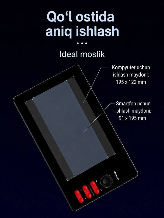 VINSA grafik plansheti, rasm chizish va dizayn uchun, pero bilan