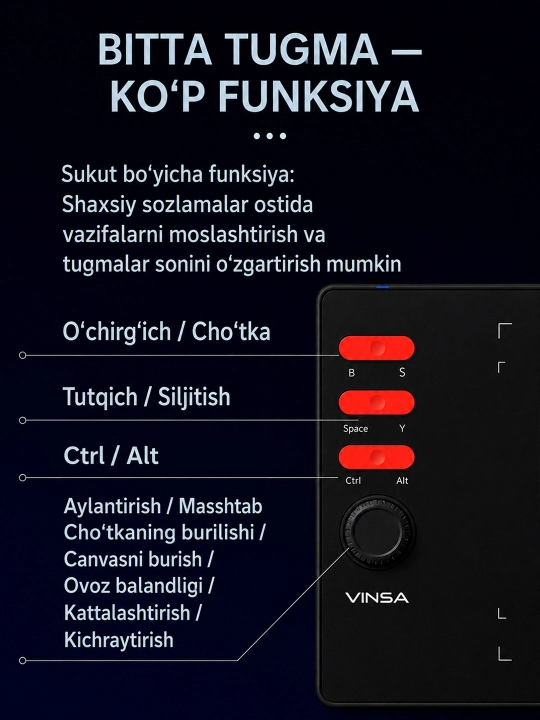 VINSA grafik plansheti, rasm chizish va dizayn uchun, pero bilan