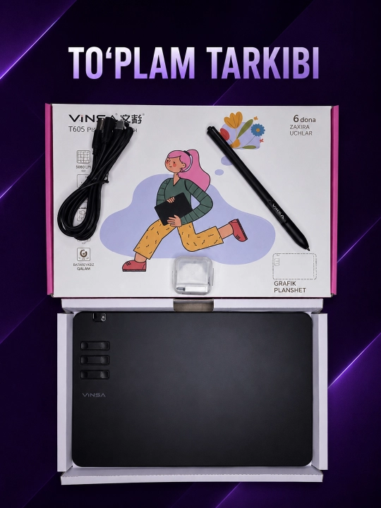 VINSA grafik plansheti, rasm chizish va dizayn uchun, pero bilan