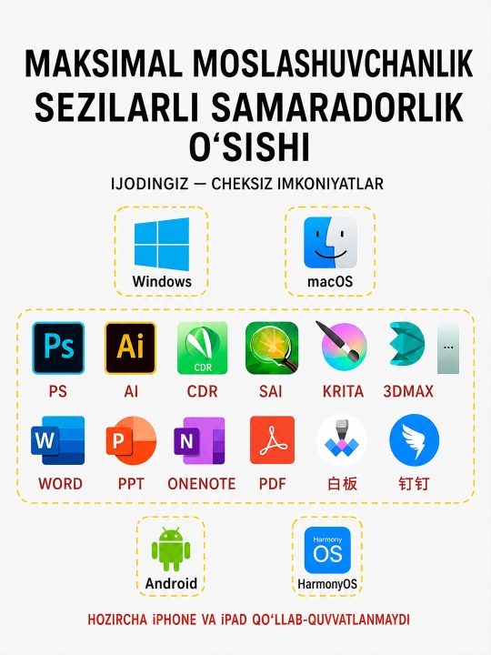 VINSA grafik plansheti, rasm chizish va dizayn uchun, pero bilan