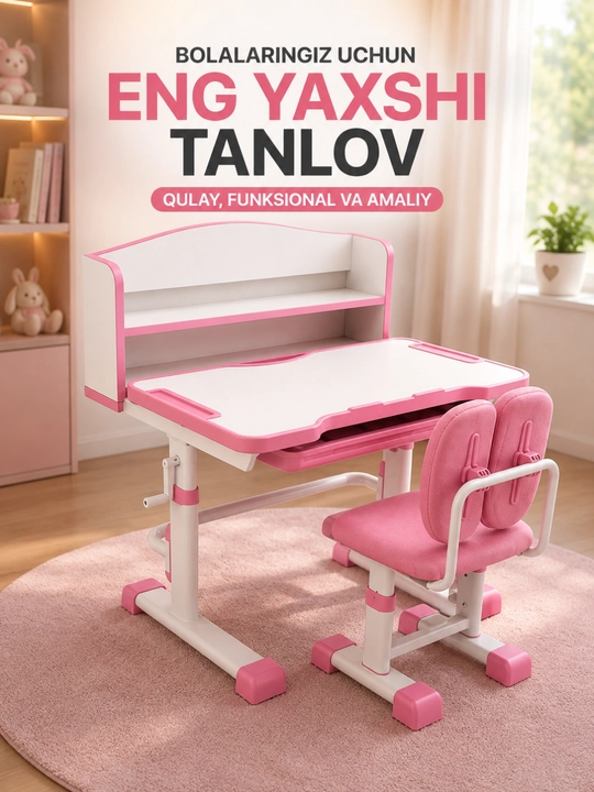 Parta stol bolalar uchun, ergonomik stul bilan, balandligi sozlanadigan o'quv komplekti - 
