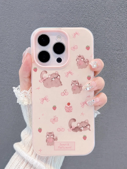 IPhone uchun shaffof silikon chexol Cute Bear Cat Kawaii kamera himoyali - 