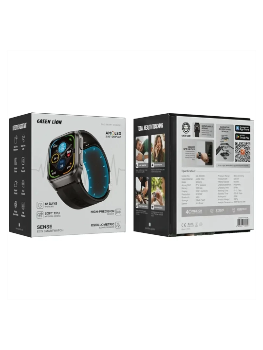 Смарт-часы Green Lion Sense ECG, AMOLED 2.06", Bluetooth 5.3, IP68, чёрные