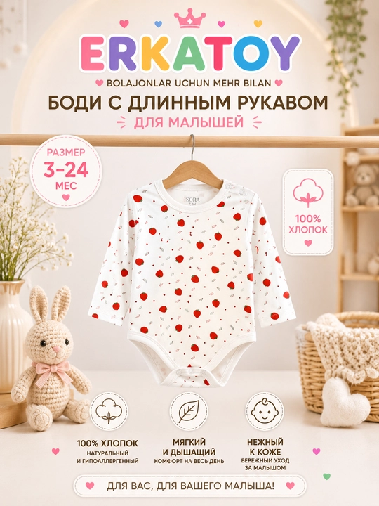 Yangi tug'ilgan chaqaloqlar uchun bodilar, uzun yengli, 3 oydan - 24 oygacha - 