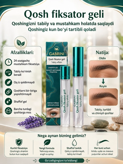 Gabrini Brow Fixing Gel & Soap Effect qoshlar uchun fiksator gel, shaffof, 8 ml - 