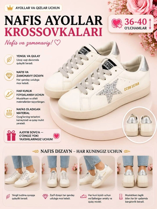 Kundalik har kun uchun kedalari, ayollar uchun, 36-40 razmerlar - 