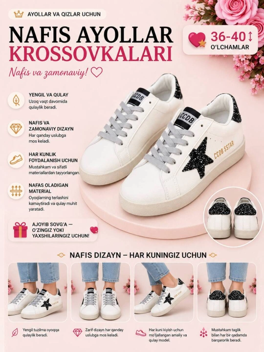 Kundalik har kun uchun kedalari, ayollar uchun, 36-40 razmerlar - 