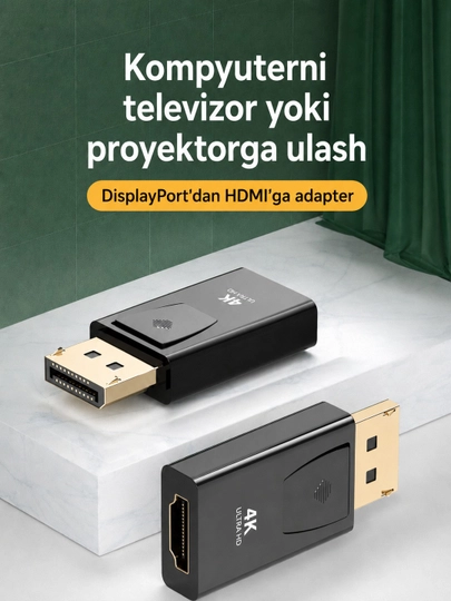 DisplayPort’dan HDMI’ga adapter, DP-HDMI o‘tkazgich, 4K Ultra HD