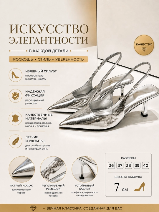 Туфли женские на каблуке, слингбэки