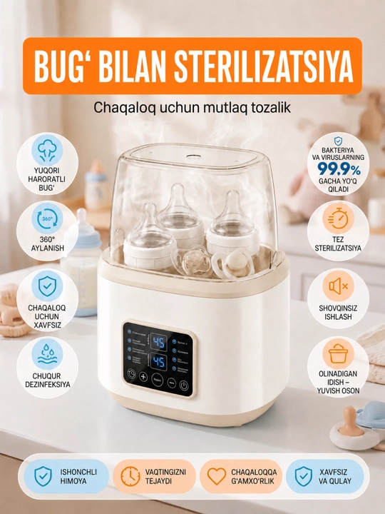 Sterilizator, sut isitgich va butilka isitgich, 8 rejim, pultli
