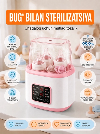 Sterilizator, sut isitgich va butilka isitgich, 8 rejim, pultli